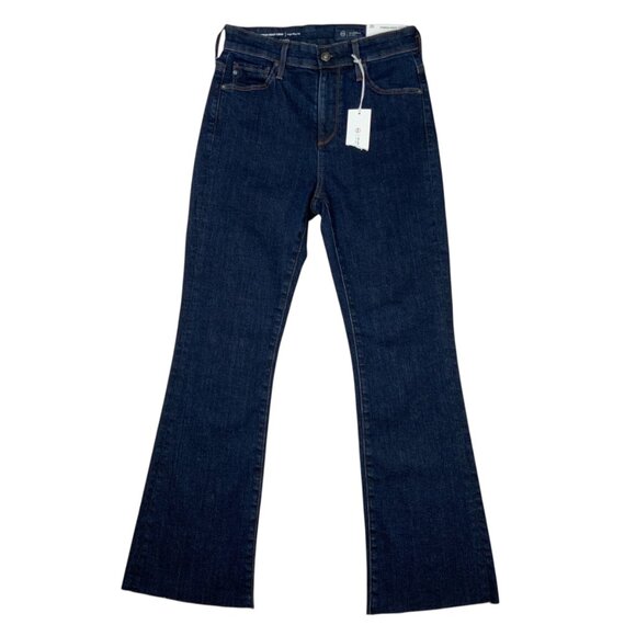 AG Farrah Boot Cut Crop Jean 25 Modern Indigo Dark Wash Zip Fly Raw Frayed Cuff - Picture 1 of 12